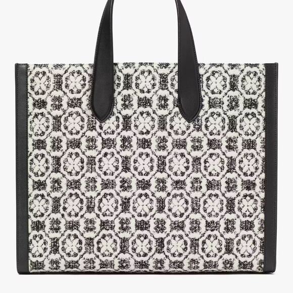 NWT Kate Spade Manhattan Spade Flower Monogram Tweed Large Tote Purse - Picture 3 of 12